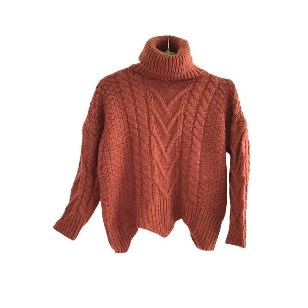 ZAFUL SZ OS SOFT RUST CABLE KNIT SWEATER